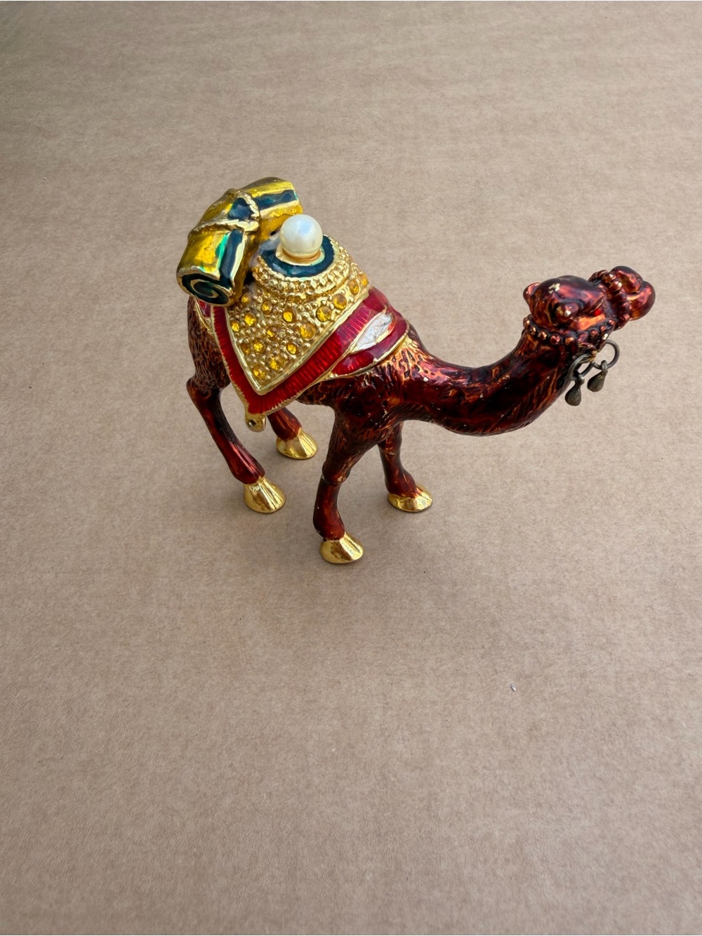 QIFU Jeweled Enamel Camel Hinged Trinket Box Figurine 4”